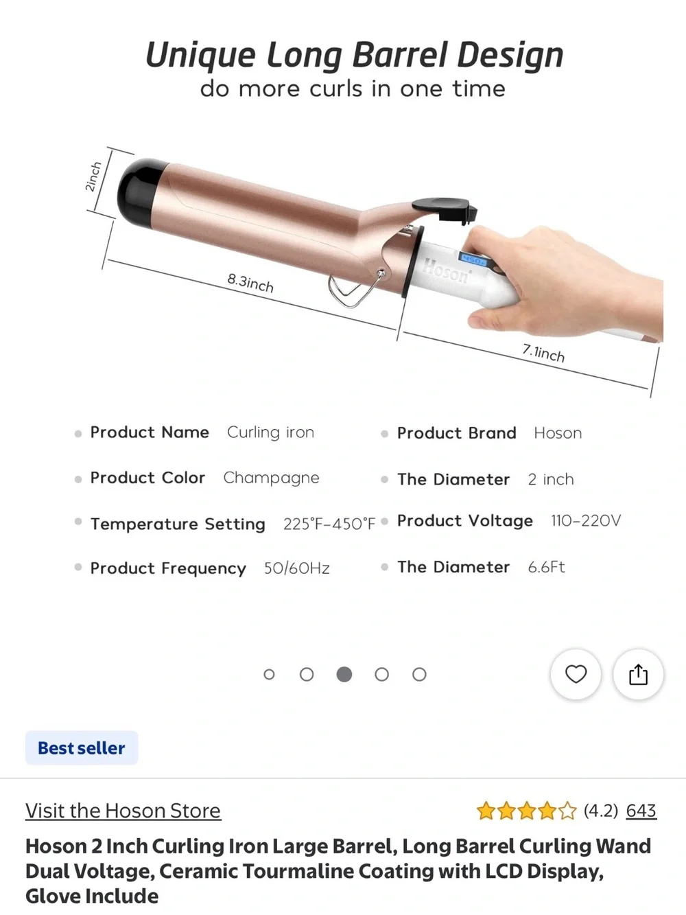 Rose Gold 2-Inch Curling Iron with LCD Temperature Display